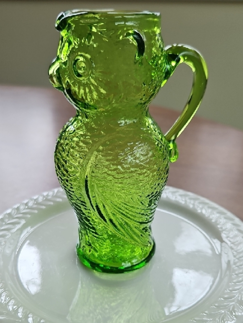 Kanawha Green Glass Owl Pitcher - Picture 2 of 8